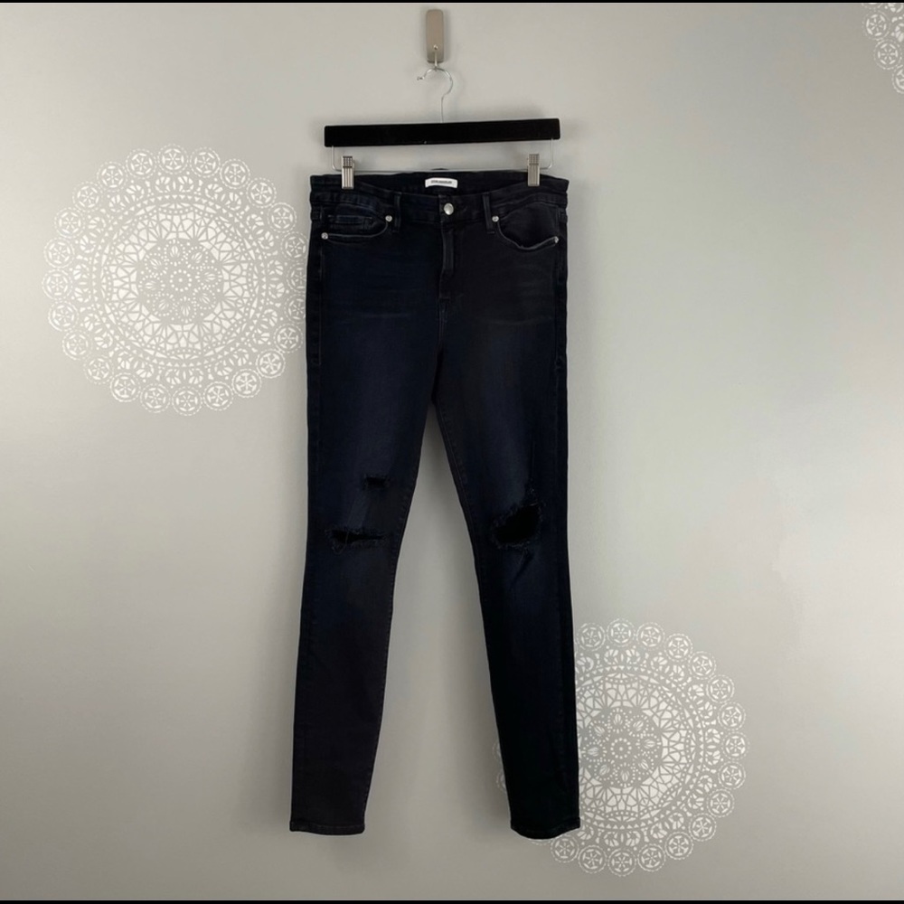 Good American Good Legs Distressed Skinny Jeans Deep Blue Size 14/32